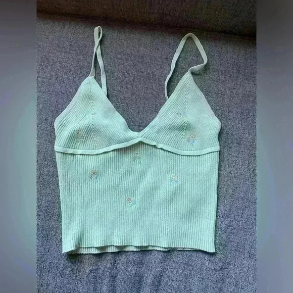 Green Flower Crop Cami Size M - Picture 1 of 7